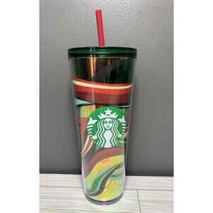 Starbucks Winter Holiday Mulit Color Swirl 24oz Cold Cup Tumbler